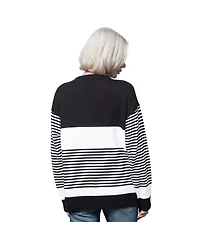 Starter Women's Black Philadelphia Eagles No Huddle Striped V-Neck Sweater