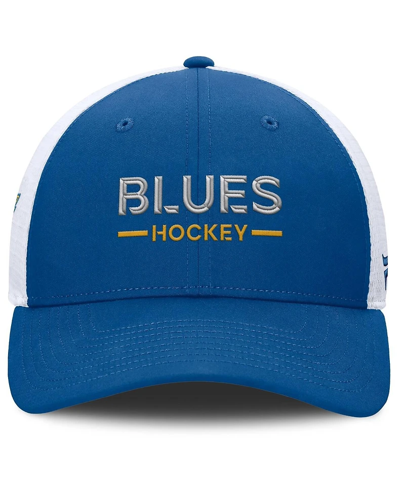 Fanatics Men's Blue/White St. Louis Blues Authentic Pro Rink Lockup Adjustable Trucker Hat