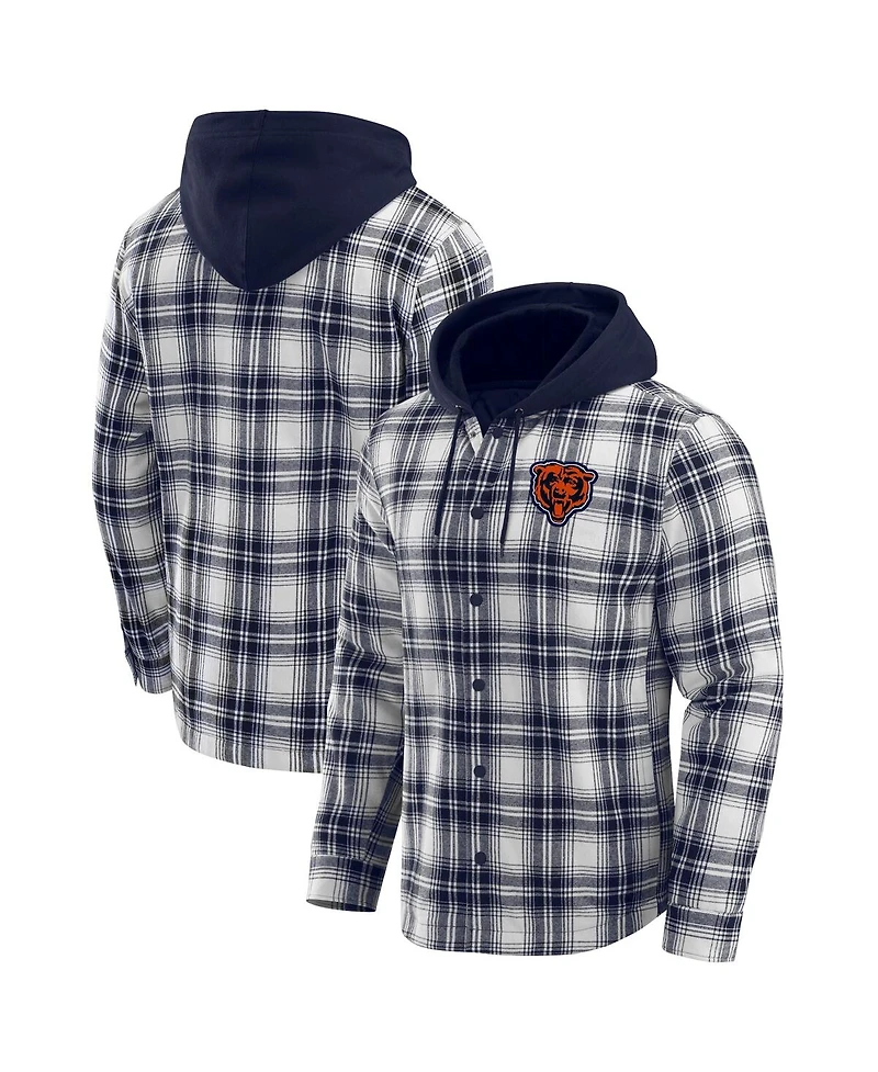 Fanatics Men's Nfl x Darius Rucker Collection by Navy Chicago Bears Plaid Flannel Quilted Full-Snap Shacket