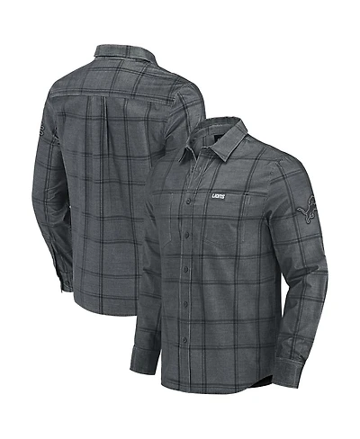 Fanatics Men's Darius Rucker Collection by Gray Detroit Lions Micro Corduroy Plaid Button Up Shirt