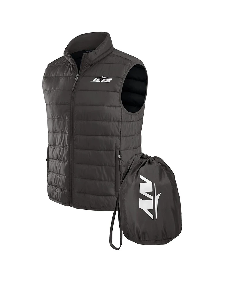 Fanatics Men's Nfl x Darius Rucker Collection by Black New York Jets Packable Full-Zip Vest with Travel Bag