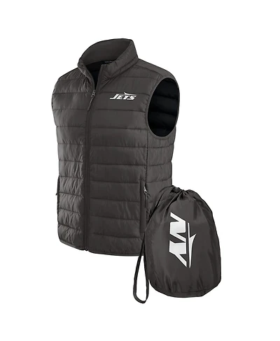 Fanatics Men's Nfl x Darius Rucker Collection by Black New York Jets Packable Full-Zip Vest with Travel Bag