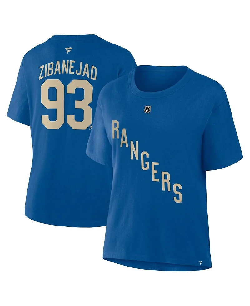 Fanatics Women's Mika Zibanejad Blue New York Rangers Authentic Stack Name Number T-Shirt