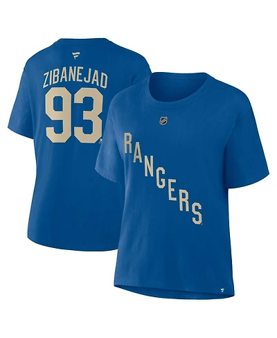 Fanatics Women's Mika Zibanejad Blue New York Rangers Authentic Stack Name Number T-Shirt