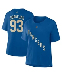 Fanatics Women's Mika Zibanejad Blue New York Rangers Authentic Stack Name Number T-Shirt