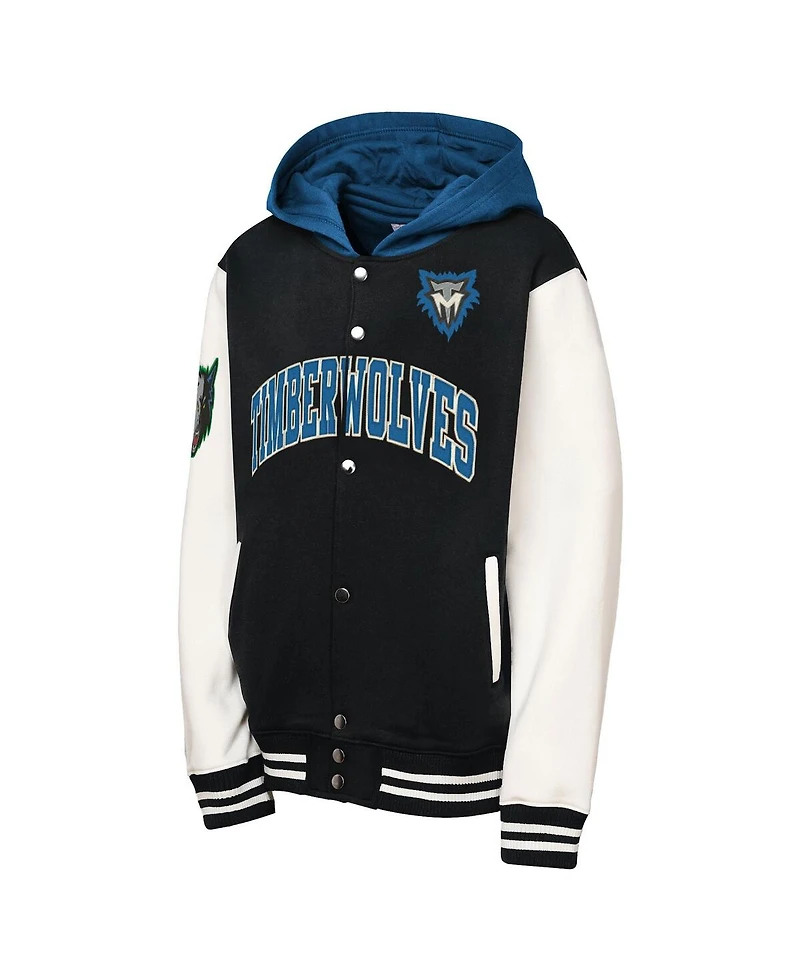 Mitchell & Ness Big Boys and Girls Black Minnesota Timberwolves Hardwood Classics Courtside Fleece Full-Snap Hoodie Jacket