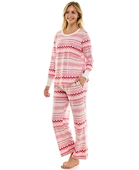 Roudelain Women's 2-Piece Printed Long-Sleeve Top and Straight Leg Pants