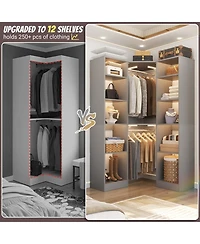 Aheaplus 40'' Large Corner Closet Organizer System with 12 Shelves, 6 Tier Walk-in 2 Hanging Rods