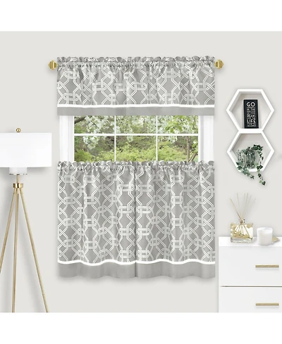 Kate Aurora Geometric Crescent 3 Piece Rod Pocket Cafe Kitchen Curtain Tier & Valance Set