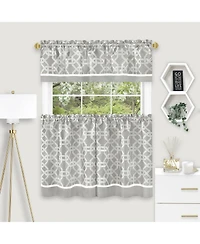 Kate Aurora Geometric Crescent 3 Piece Rod Pocket Cafe Kitchen Curtain Tier & Valance Set
