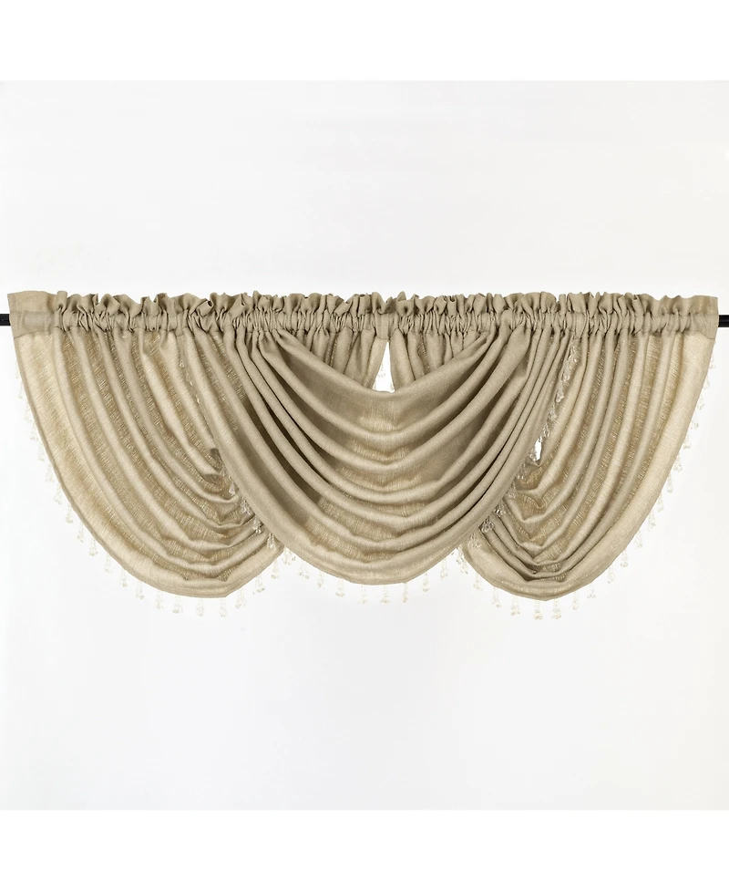 GoodGram 2-Pack: Beaded Emerald Crepe Waterfall Valances - 44 in. W x 37 L, Pumpkin Spice/Terracotta
