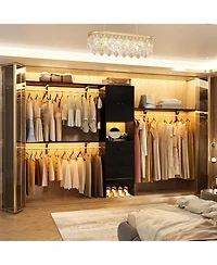 Aheaplus 10FT Closet System with 3 Drawers, 120'' Walk-in Organizer Shelving Towers and Hanging Rods