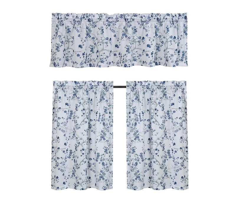 Kate Aurora Complete 3 Piece Rod Pocket Cherry Blossom Cafe Kitchen Curtain Tier & Valance Set - Rose