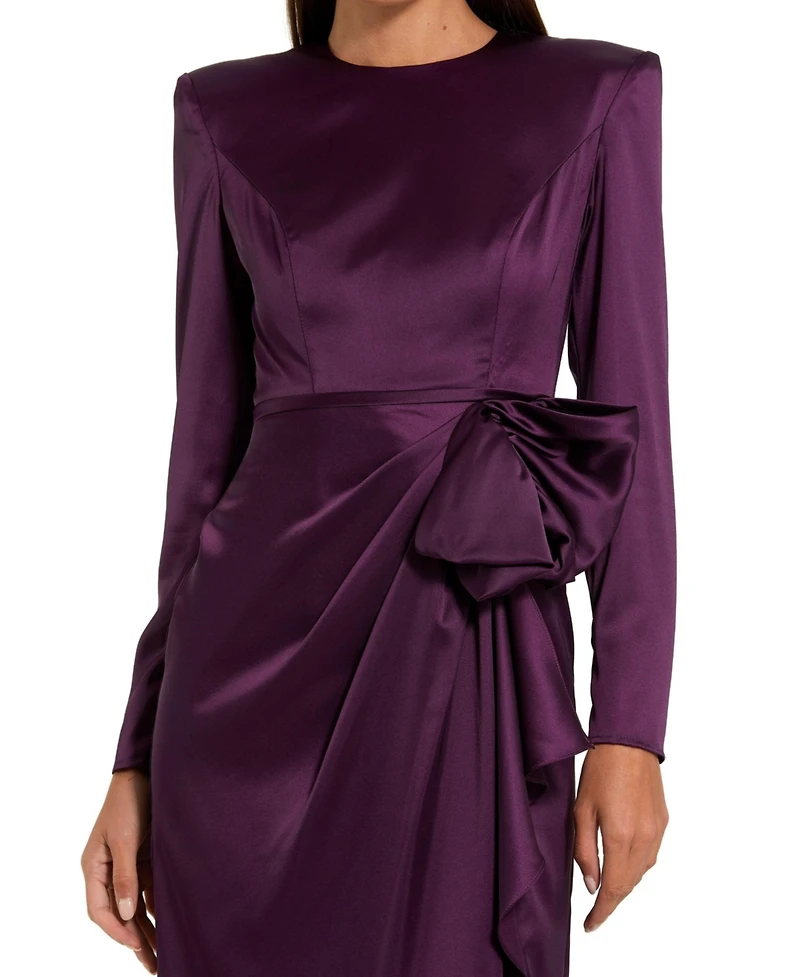 Mac Duggal Women's Long Sleeve Structured Bow Draped Column Gown