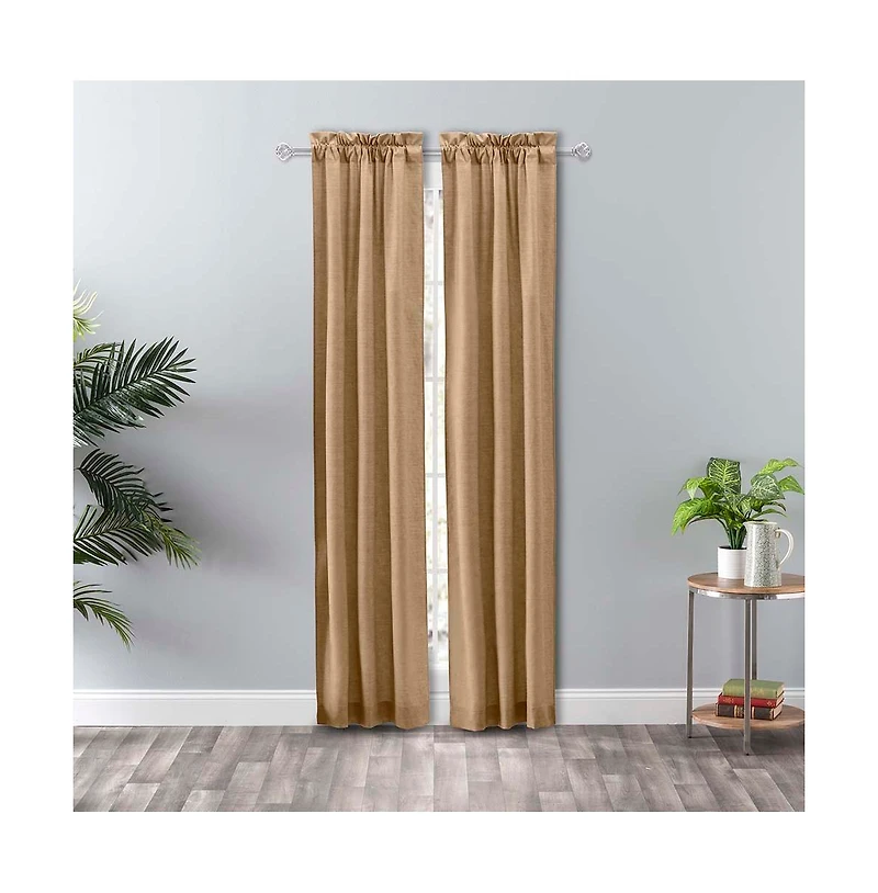 Ellis Curtain Lisa Solid Color Poly 3" Rod Pocket Cotton Duck Fabric Tailored Panel Pair with Ties 56" x 84" Tan