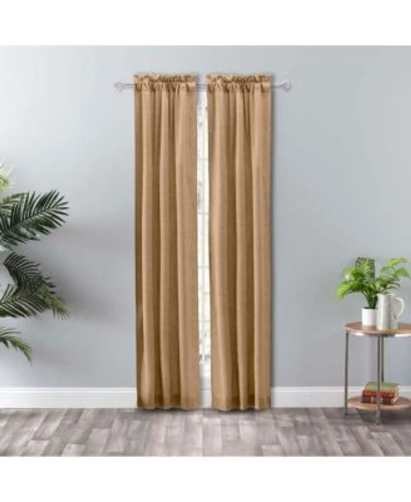Ellis Curtain Lisa Solid Color Poly 3 X22 Rod Pocket Cotton Duck Fabric Tailored Panel Pair With Ties 56 X22 X 84 X22 Tan