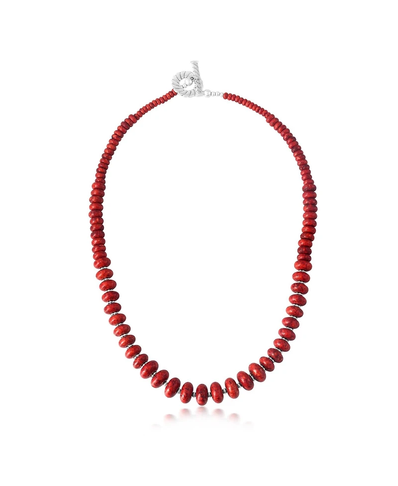 American West Jewelry Sterling Silver Red Coral Bead Toggle Necklace, 20 Inches