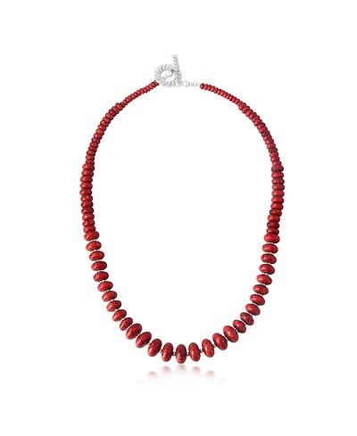 American West Jewelry Sterling Silver Red Coral Bead Toggle Necklace, 20 Inches