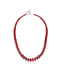 American West Jewelry Sterling Silver Red Coral Bead Toggle Necklace, 20 Inches