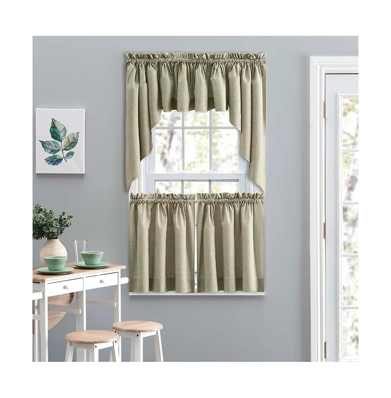 Ellis Curtain Lisa Solid Poly Cotton Duck Fabric Tailored Tiers 56"x36" for Living Rooms and Dining Rooms Mist