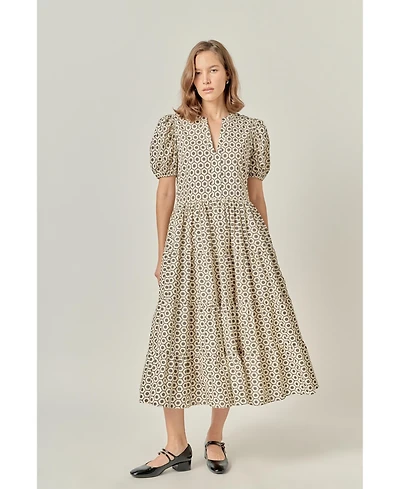 English Factory Women's Print Puff Sleeve Midi Dress