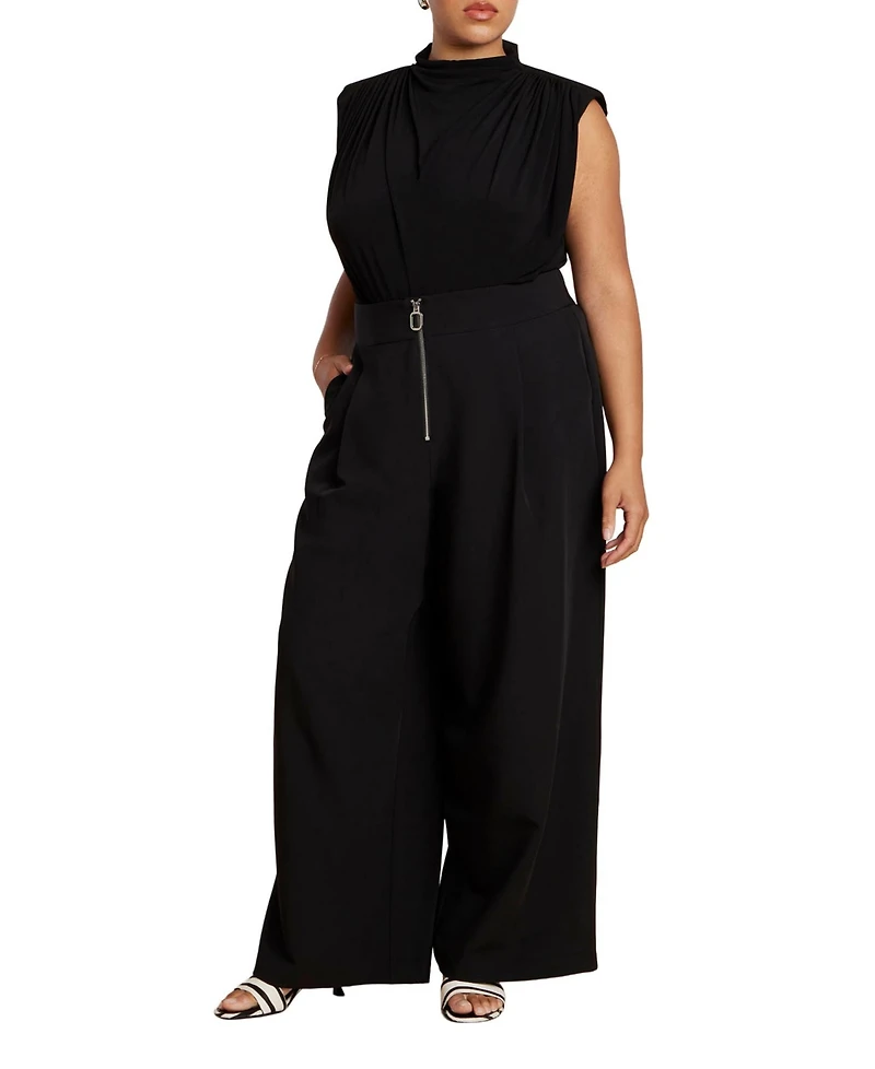 Eloquii Women's Wide Leg Trouser With Zipper Detail