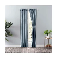 Ellis Curtain Lisa Solid Poly Cotton Duck Fabric Tailored Panel Pair with Ties 56" x Dusty Blue