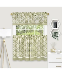 Kate Aurora Geometric Crescent 3 Piece Rod Pocket Cafe Kitchen Curtain Tier & Valance Set - in. Long