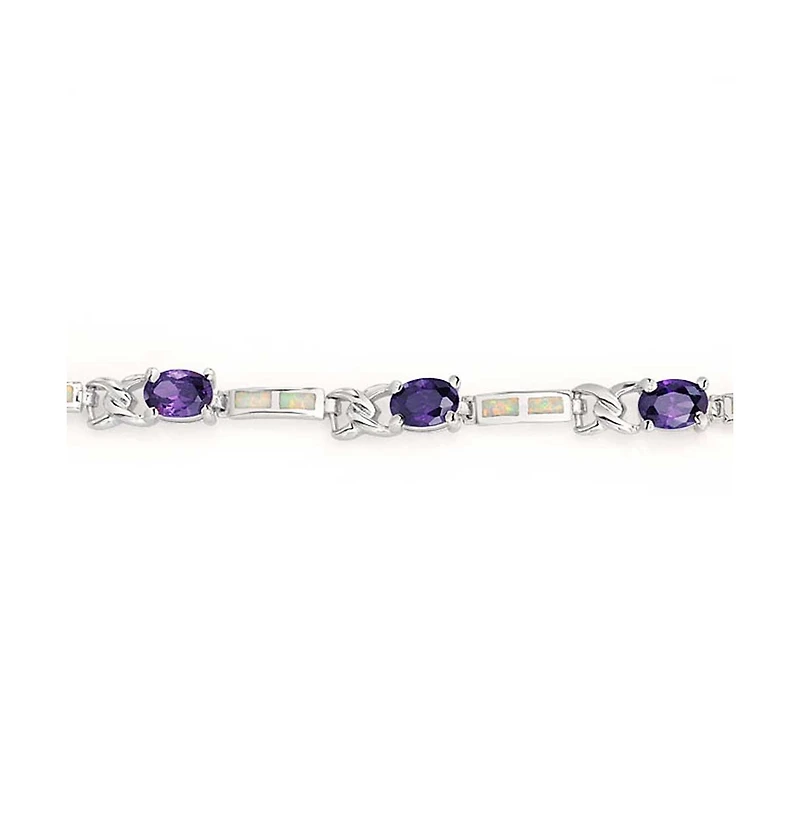 Bling Jewelry White Created Opal Purple Cubic Zirconia Cz Infinity Link Bracelet Sterling Silver