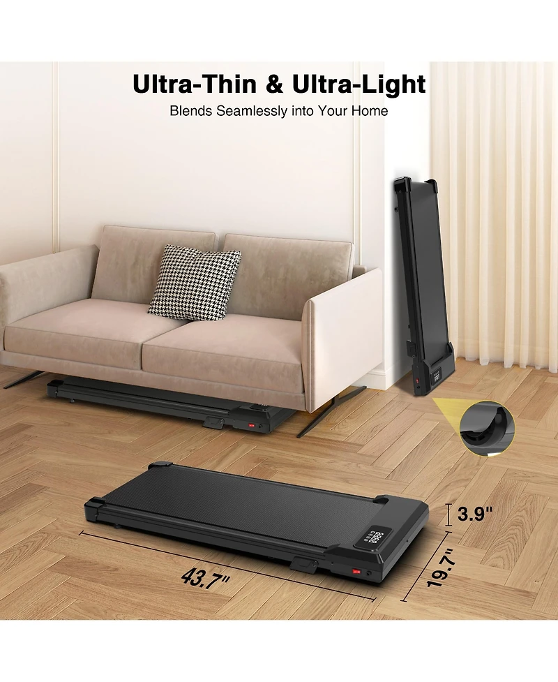 Redliro Walking Pad Treadmill with Incline, Portable Under Desk Treadmill for Home Office, Compact Walking Pad with Smart Led Display, Black
