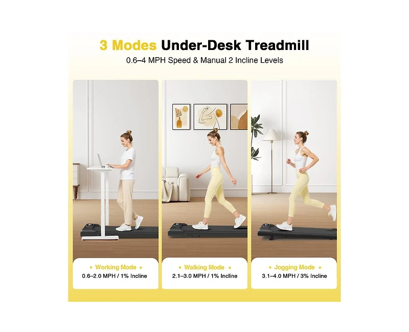 Redliro Walking Pad Treadmill with Incline, Portable Under Desk Treadmill for Home Office, Compact Walking Pad with Smart Led Display, Black