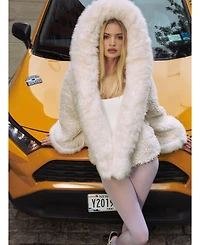 Miss Circle Women's Jumbo Kali White Faux Shearling Fur Trimmed Coat