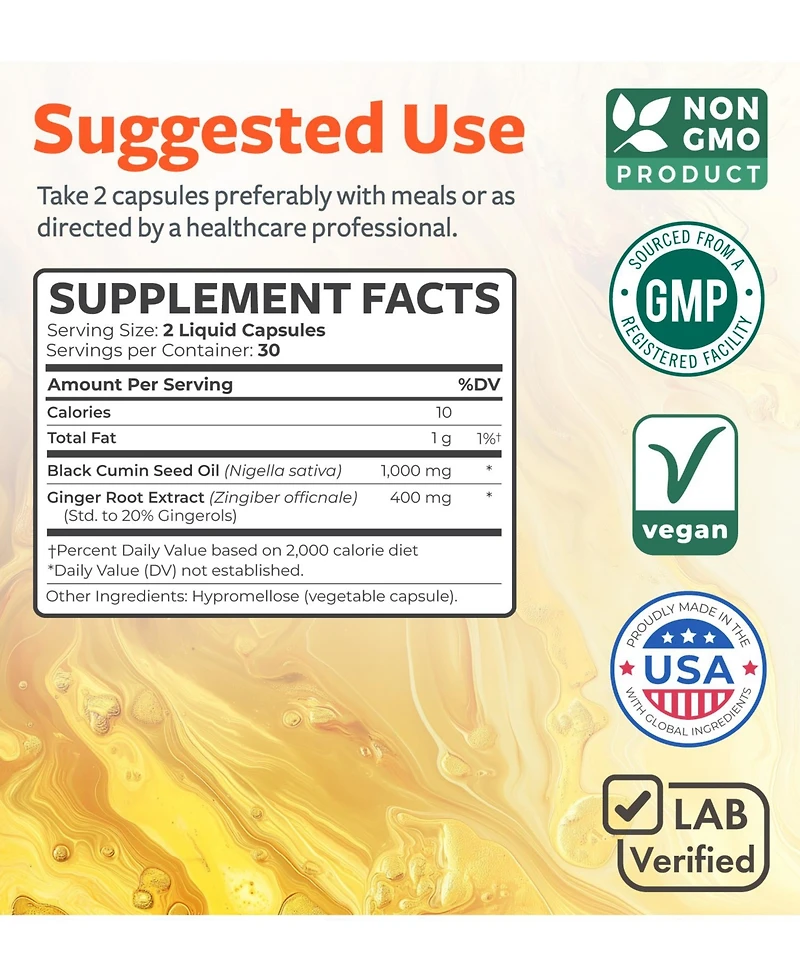 Healths Harmony Black Seed Oil + Ginger, 60ct