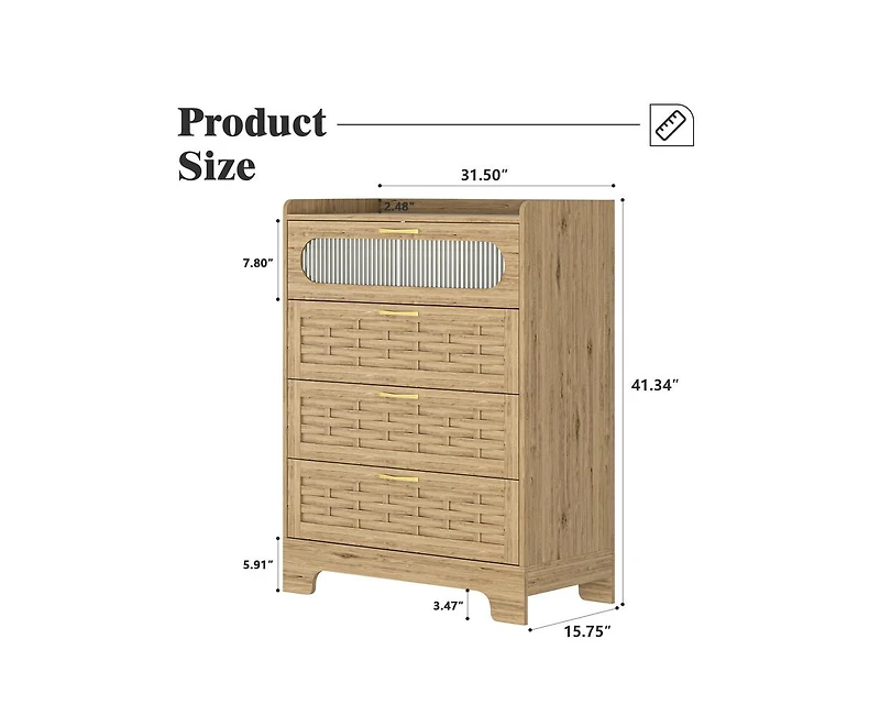 Casainc Wood Storage Cabinet with 4 Drawers