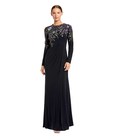 Mac Duggal Women's Embellished Long Sleeve Fitted Jersey Gown