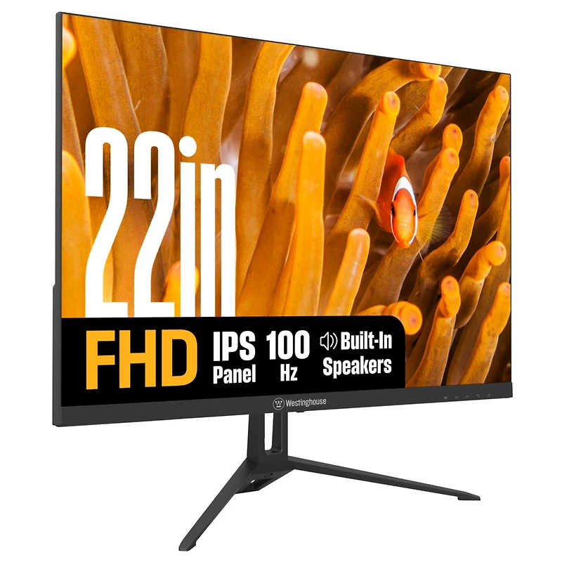 Westinghouse 22" Full Hd Ips Monitor, 100Hz, 1ms Response, Hdr, Adaptive Sync, Built-in Speakers, Hdmi & Vga, Gaming & Office (2025)