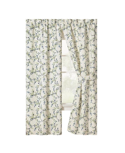 Ellis Vintage Stylish Medium Scale Printed Vine Pattern 1.5" Rod Pocket Tailored Pair with Ties 56"x63" Azure