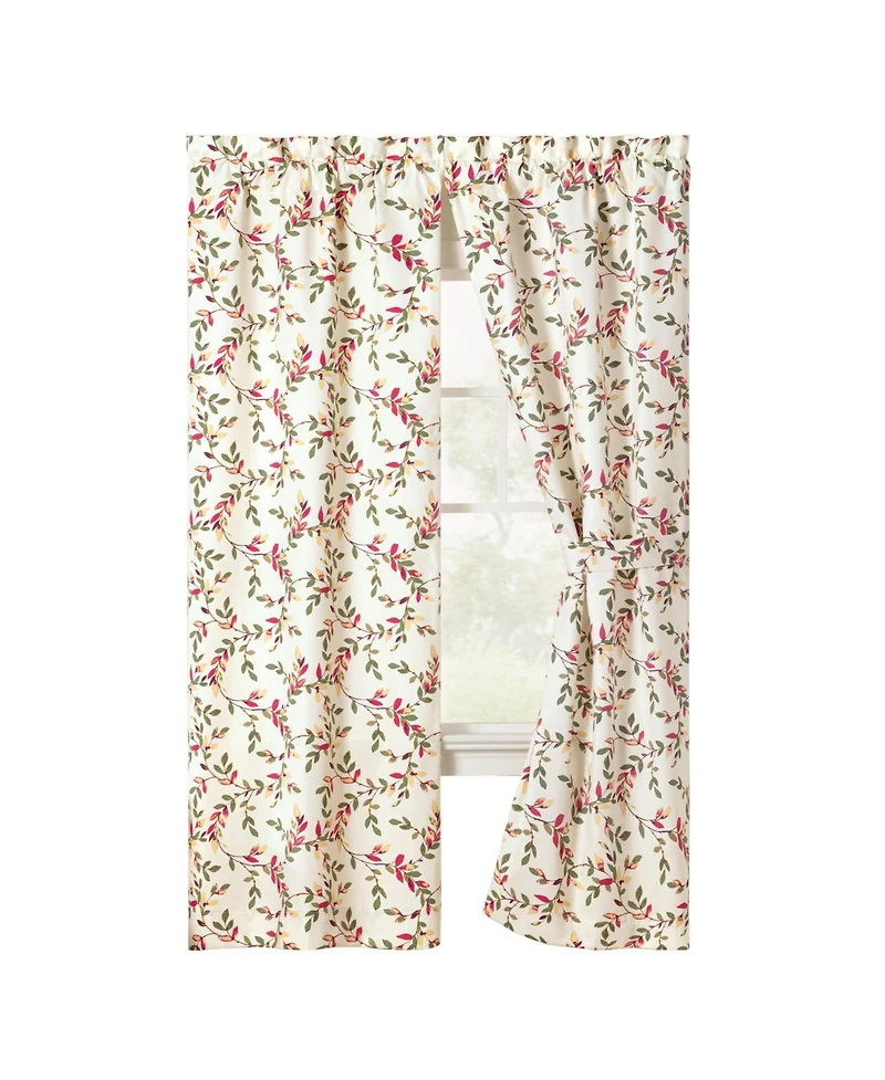 Ellis Vintage Stylish Medium Scale Printed Vine Pattern 1.5" Rod Pocket Tailored Pair with Ties 56"x84" Pecan