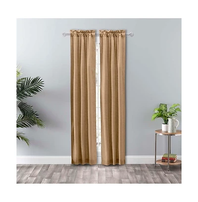 Ellis Curtain Lisa Solid Color Poly 3" Rod Pocket Cotton Duck Fabric Tailored Panel Pair with Ties 56" x 63" Tan