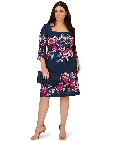 Adrianna Papell Plus Floral Printed Midi Dress