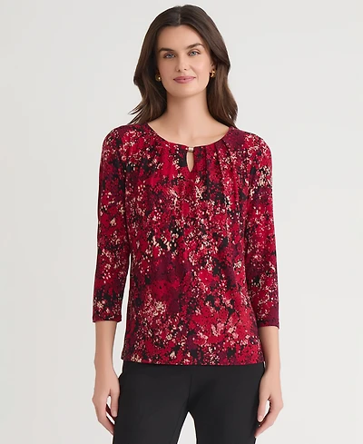 Kasper Womens Pleat-Neck 3/4-Sleeve Blouse