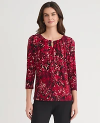 Kasper Womens Pleat-Neck 3/4-Sleeve Blouse