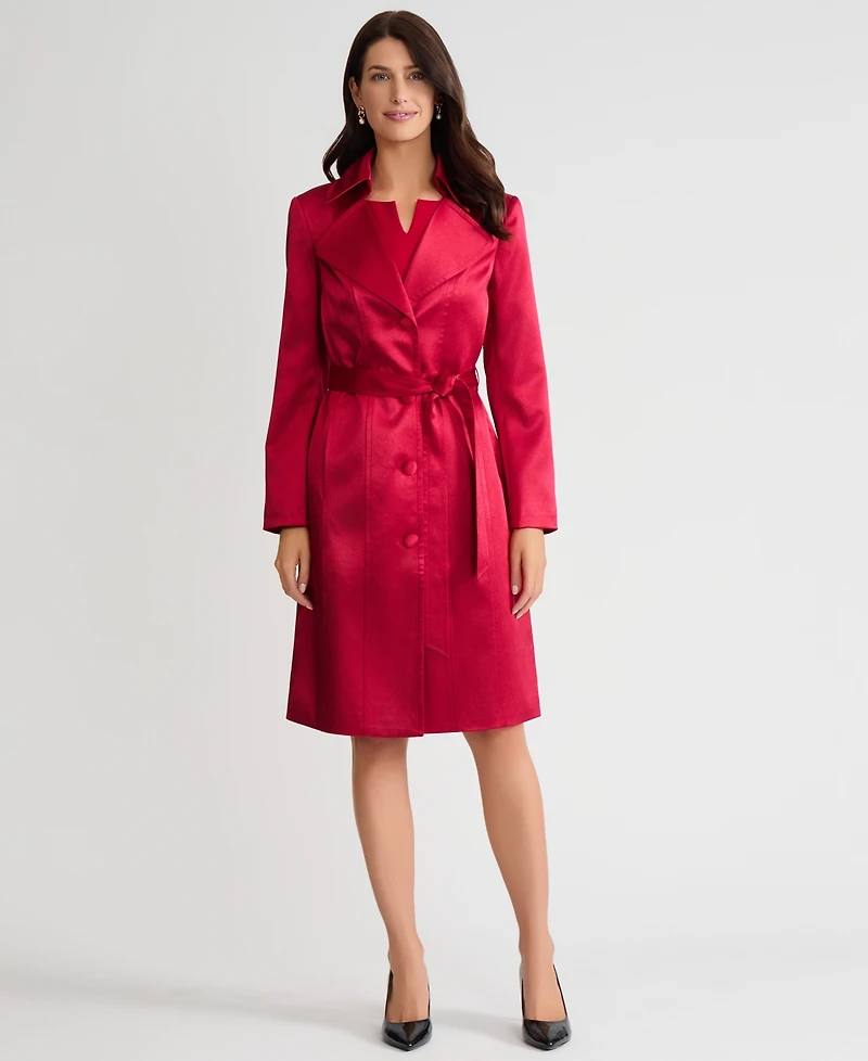 Kasper Petite Long Button Front Trench Coat