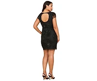 Lara Women's Cap Sleeve Beaded Sparkling Cocktail Dress