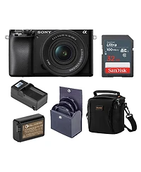 Sony Alpha A6100 Mirrorless Digital Camera, with 16-50mm Lens (Black) Basic Bundle with Filter Kit, Battery, Charger, Bag, 32GB Sd Card