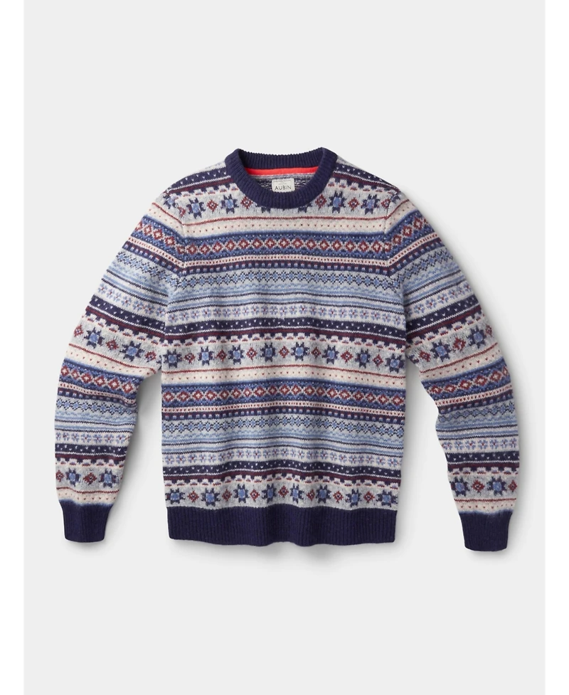 Aubin Men's Fair Isle Crew Neck Wool Sweater