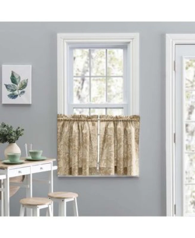 Ellis Curtain Lexington Leaf Pattern On Colored Ground Curtain Tiers 56 X22x24 X22 Tan