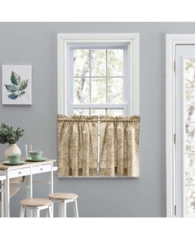 Ellis Curtain Lexington Leaf Pattern On Colored Ground Curtain Tiers 56 X22x24 X22 Tan