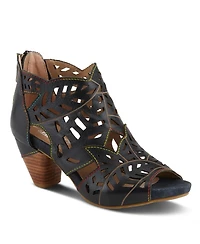 L Artiste Women s Icon Laser-Cut Leather Bootie with Ombre Edge and Zipper Closure