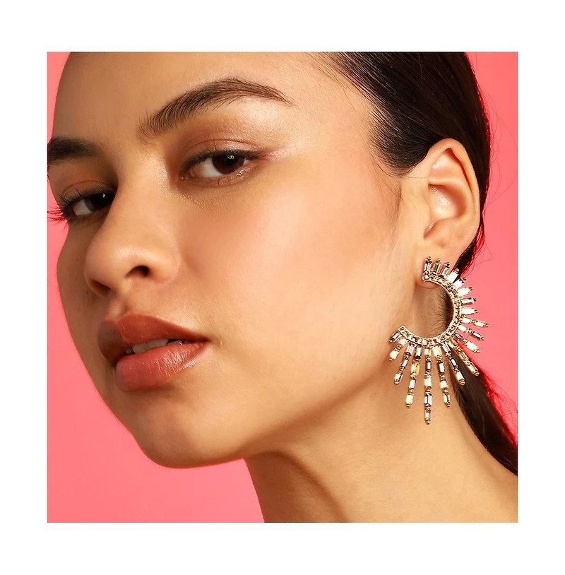 Sohi Women's Gold Embellished Rays Drop Earrings